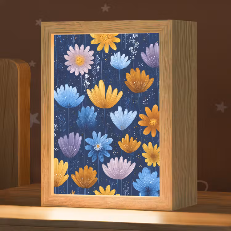 Bloemen - Patroon - Blauw - Contrast Light Box met kabel klein -zzz_3d_website