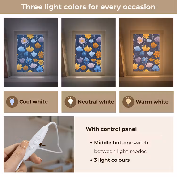 Bloemen - Patroon - Blauw - Contrast Light Box met kabel (Kinderlampje) klein -USP_lichtkleurEN