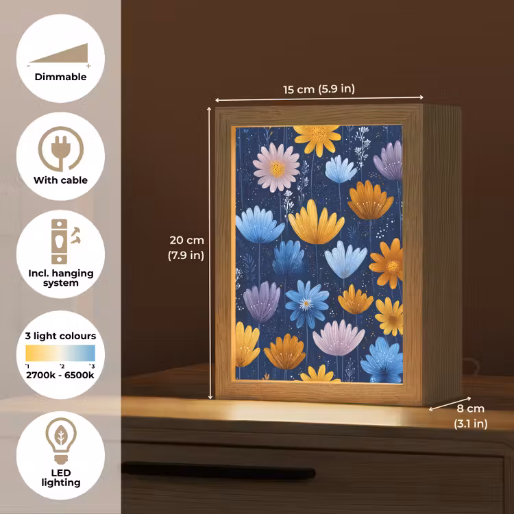 Bloemen - Patroon - Blauw - Contrast Light Box met kabel (Kinderlampje) klein -USP_EN