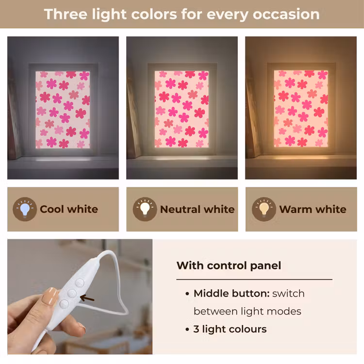 Bloemen - Patroon - Roze Light Box met kabel (Kinderlampje) klein -USP_lichtkleurEN