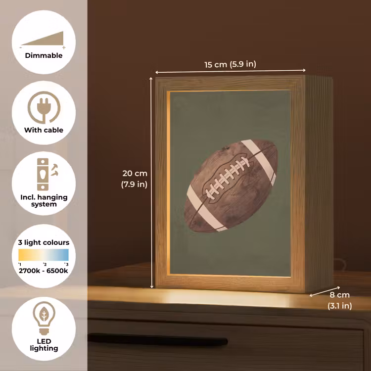 Football - Hout - Sport - Groen Light Box met kabel (Kinderlampje) klein -USP_EN
