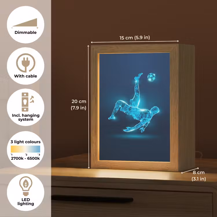 Voetballer - Blauw - Neon Light Box met kabel (Kinderlampje) klein -USP_EN