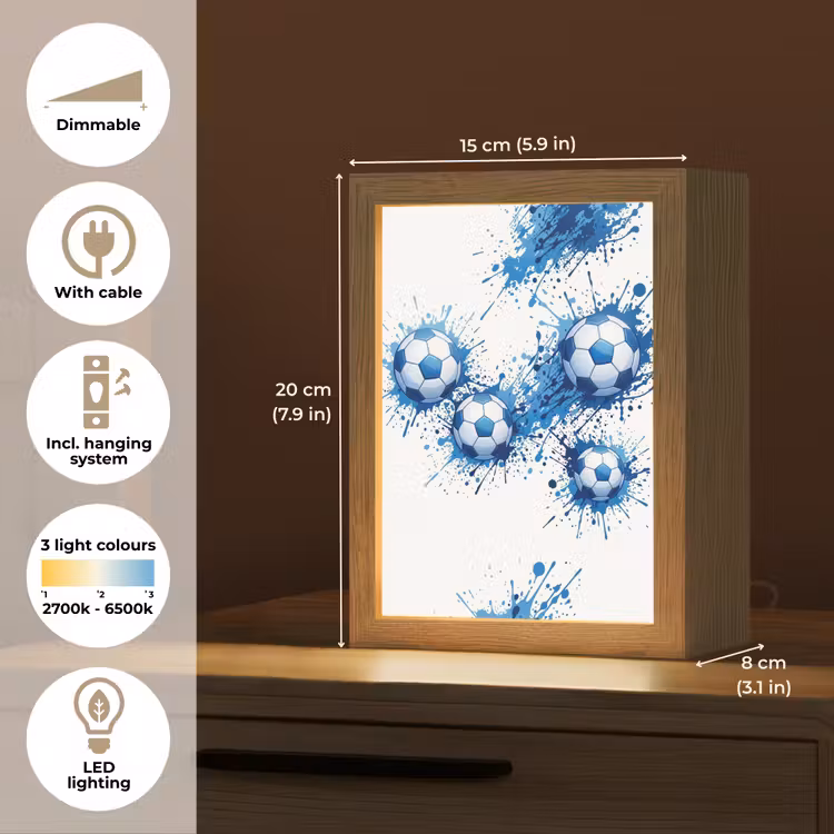 Voetballen - Verf - Sport - Blauw Light Box met kabel (Kinderlampje) klein -USP_EN