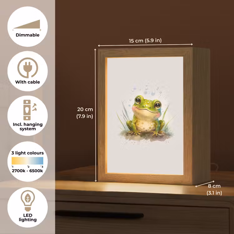 Kikker - Groen - Waterverf - Dieren - Jongen - Meisje Light Box met kabel (Kinderlampje) klein -USP_EN