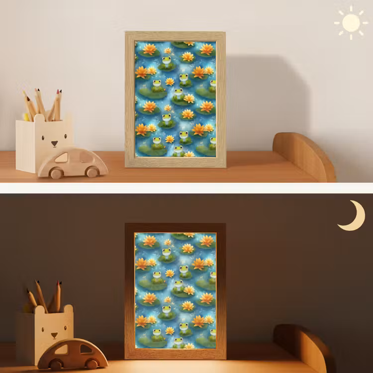 Kikker - Lelies - Groen Light Box met kabel (Kinderlampje) klein 904 -sfeer3_kind