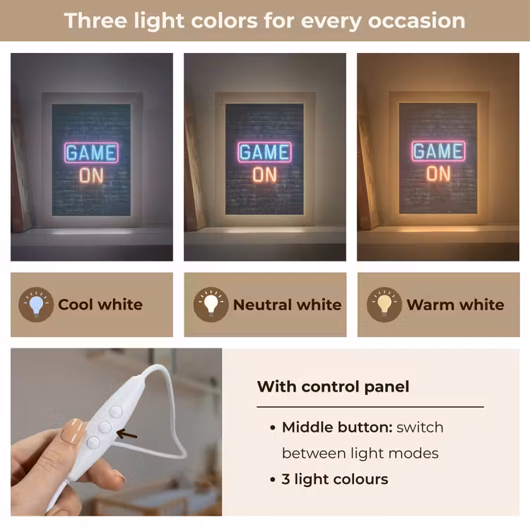 Game on - Neon - Muur Light Box met kabel (Kinderlampje) klein -USP_lichtkleurEN