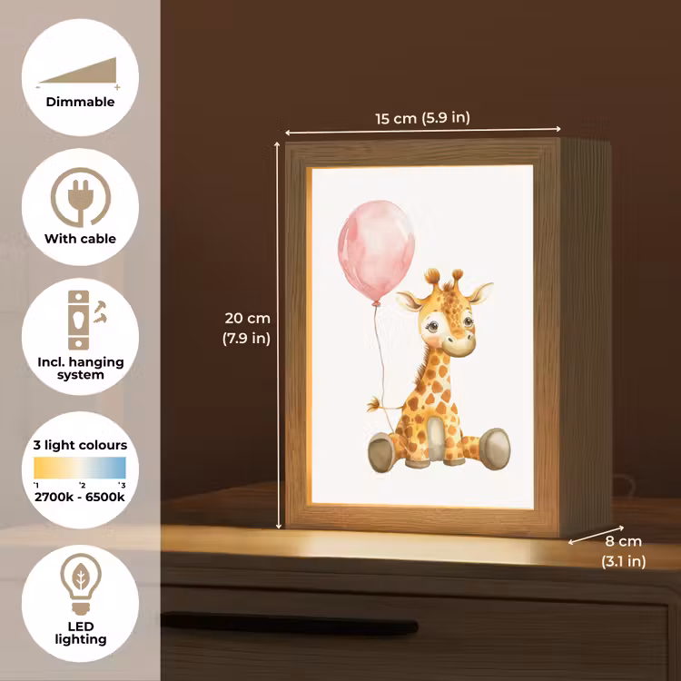 Giraf - Baby - Dieren - Roze ballon Light Box met kabel (Kinderlampje) klein -USP_EN