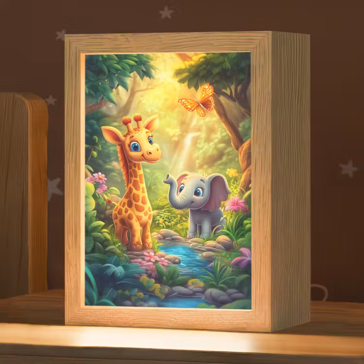 Giraf - Olifant - Bloemen - Jungle Light Box met kabel klein -zzz_3d_website