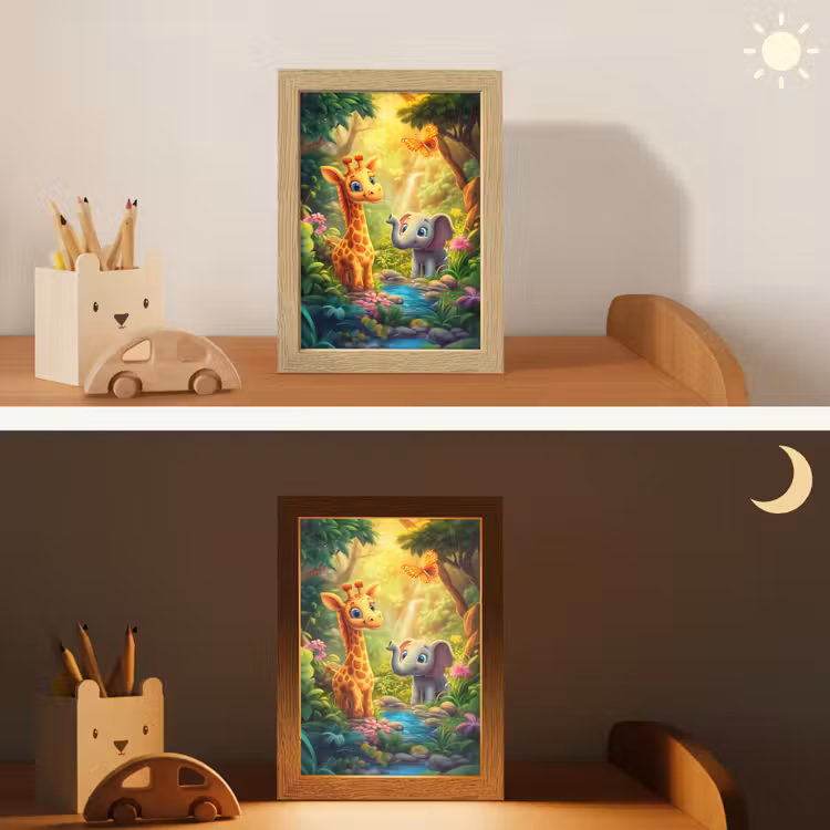 Giraf - Olifant - Bloemen - Jungle Light Box met kabel klein -sfeer3_kind