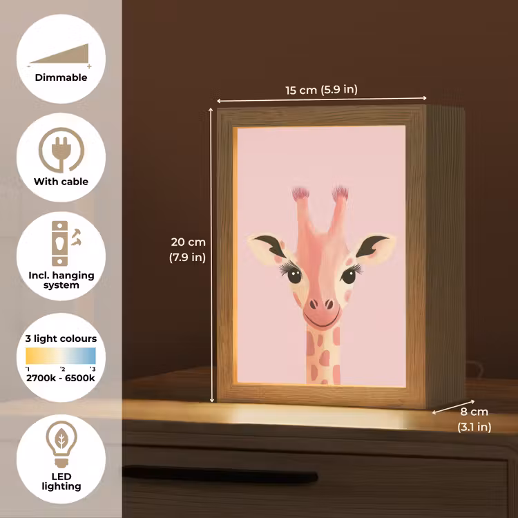 Giraffe - Illustratie - Roze Light Box met kabel (Kinderlampje) klein -USP_EN