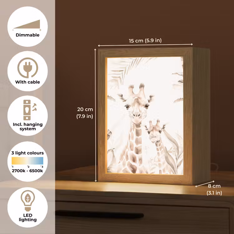 Giraffe - Jungle - Bruin - Kinderen Light Box met kabel (Kinderlampje) klein -USP_EN