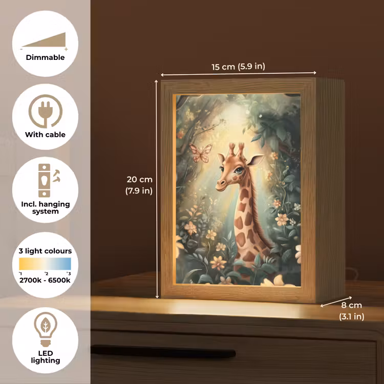 Giraffe - Jungle - Bloemen Light Box met kabel (Kinderlampje) klein -USP_EN