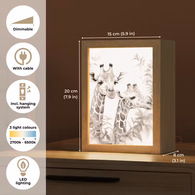Giraffe - Bladeren - Bruin - Jungle - Kind Light Box met kabel (Kinderlampje) klein -USP_EN