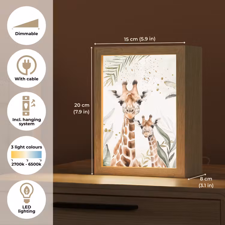 Giraffe - Bladeren - Kinderen - Dieren - Jungle Light Box met kabel (Kinderlampje) klein -USP_EN
