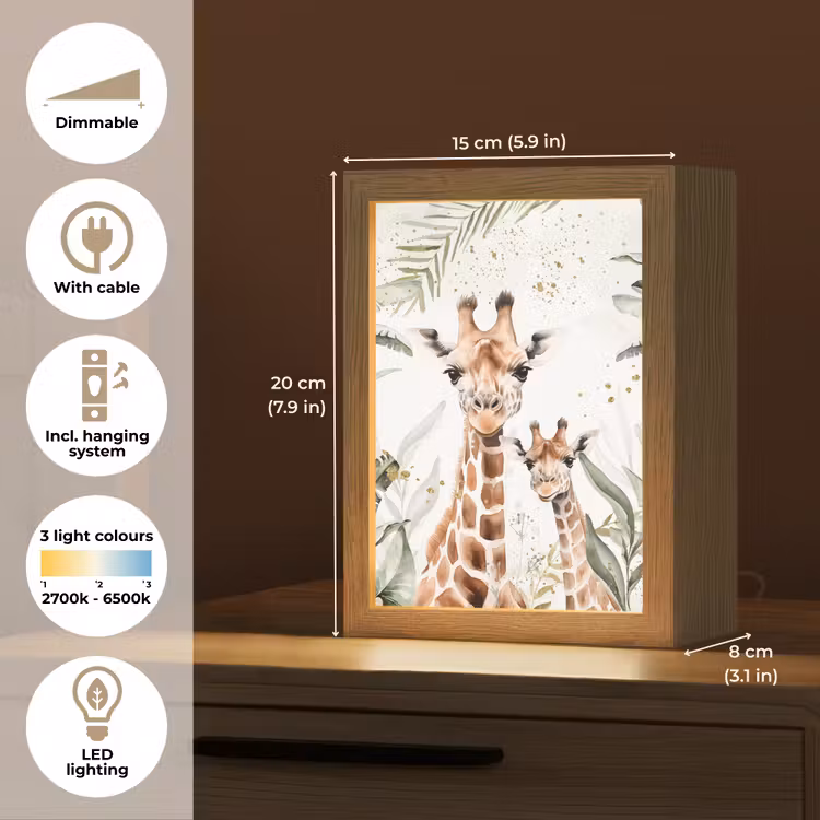 Giraffe - Natuur - Kinderen - Dieren Light Box met kabel (Kinderlampje) klein -USP_EN