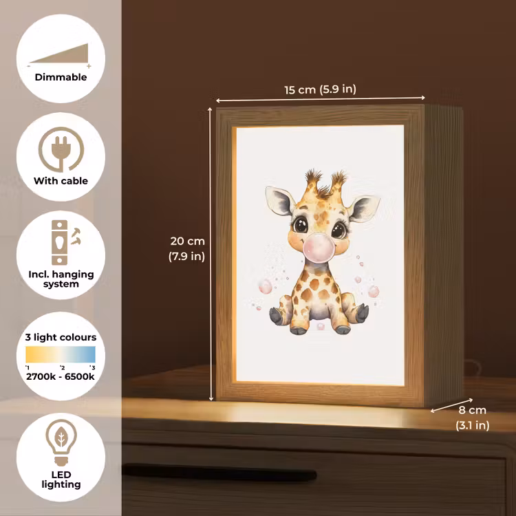 Giraffe - Roze - Kauwgom Light Box met kabel (Kinderlampje) klein -USP_EN