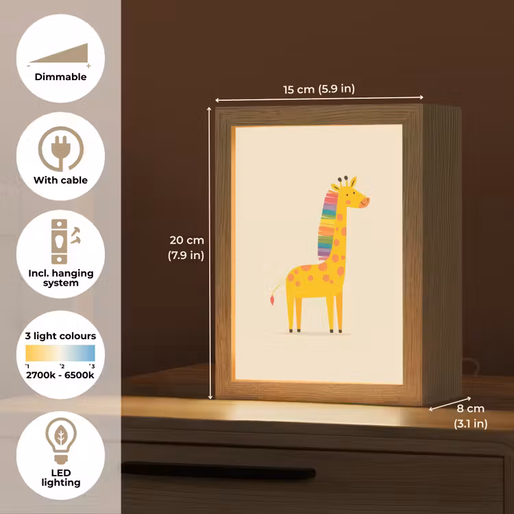 Giraffe - Regenboogmanen - Beige Light Box met kabel (Kinderlampje) klein -USP_EN