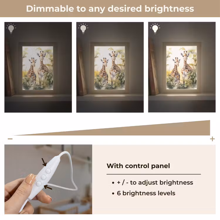 Giraffe - Wilde dieren - Natuur - Kinderen Light Box met kabel (Kinderlampje) klein -USP_dimbaarEN