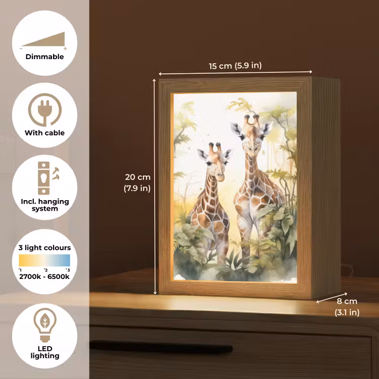 Giraffe - Wilde dieren - Natuur - Kinderen Light Box met kabel (Kinderlampje) klein -USP_EN