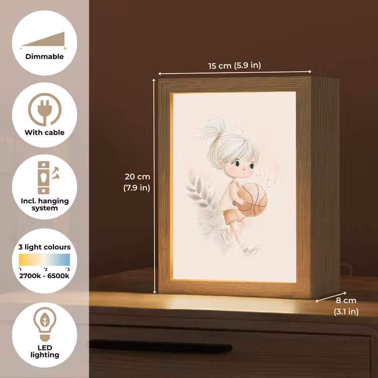Meisje - Basketbal - Minimalistisch Light Box met kabel (Kinderlampje) klein -USP_EN