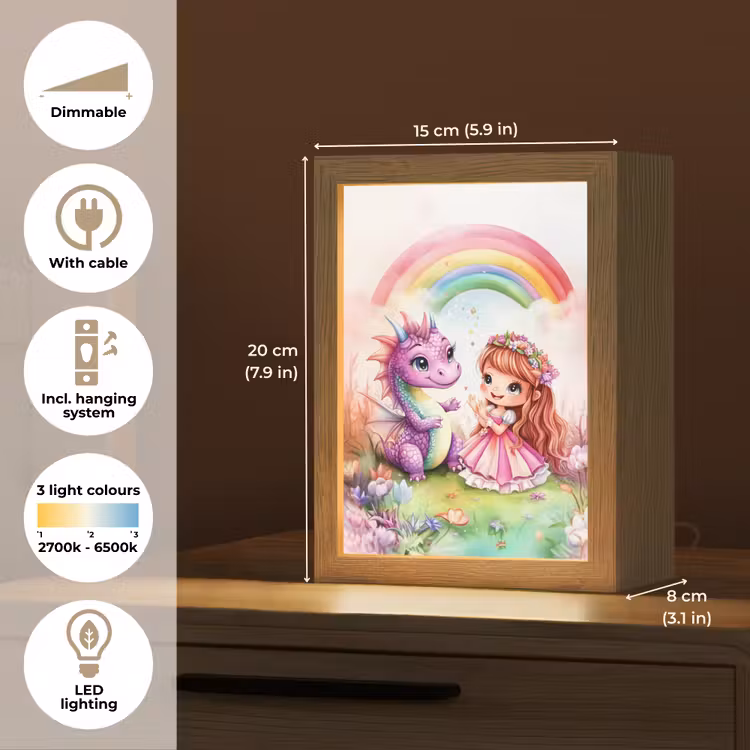 Meisje - Draak - Regenboog Light Box met kabel (Kinderlampje) klein -USP_EN