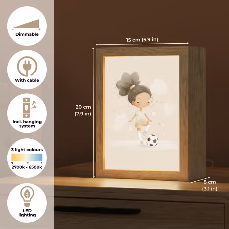 Meisje - Voetbal - Beige Light Box met kabel (Kinderlampje) klein -USP_EN