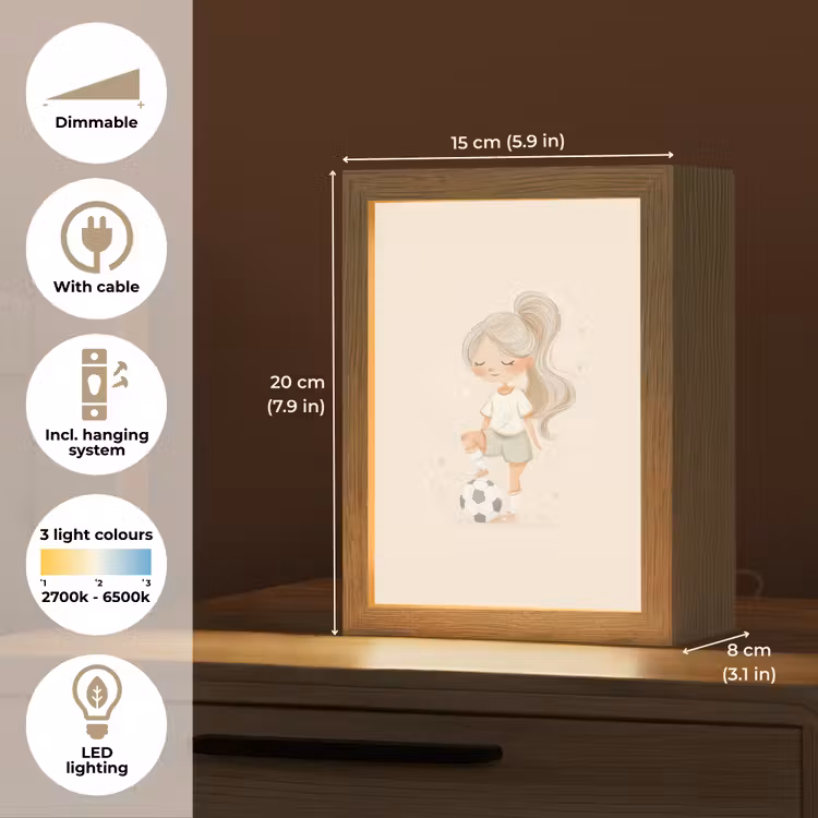 Meisje - Voetbal - Beige Light Box met kabel (Kinderlampje) klein -USP_EN