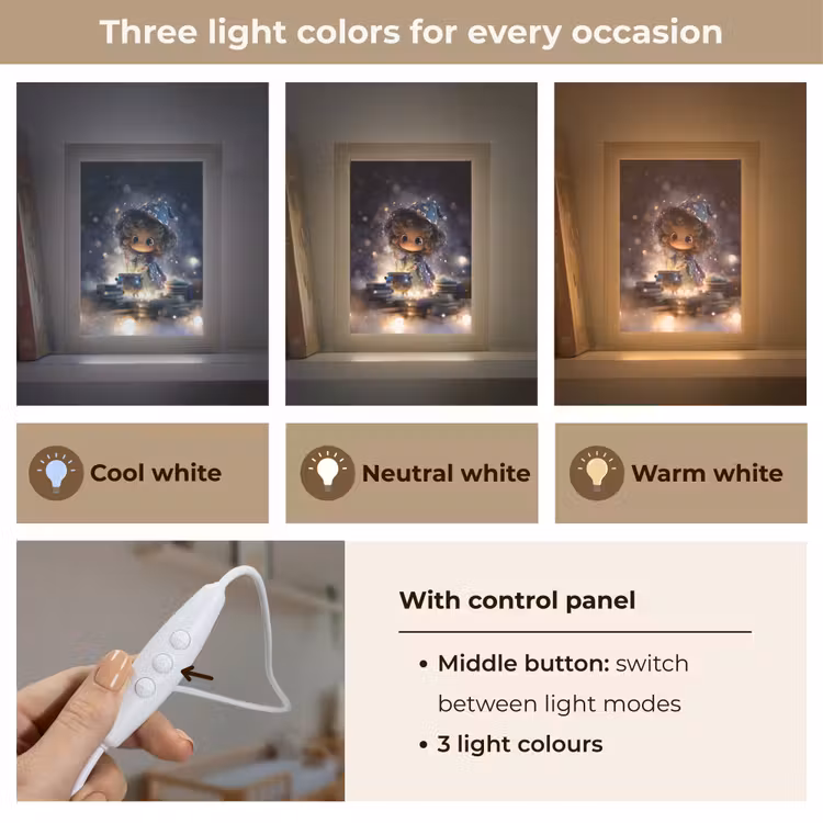 Meisje - Toveren - Sterren - Paars Light Box met kabel (Kinderlampje) klein -USP_lichtkleurEN