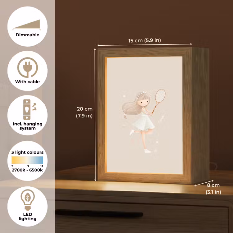 Meisje - Tennis - Beige Light Box met kabel (Kinderlampje) klein -USP_EN