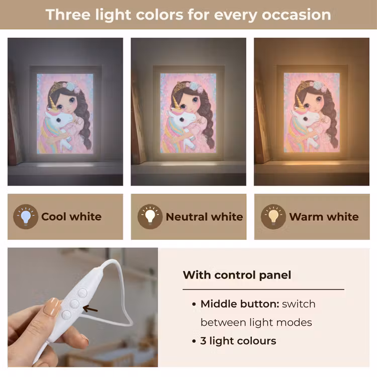 Meisje - Eenhoorn - Glitter Light Box met kabel (Kinderlampje) klein -USP_lichtkleurEN