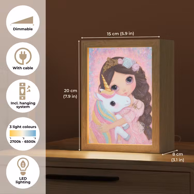 Meisje - Eenhoorn - Glitter Light Box met kabel (Kinderlampje) klein -USP_EN