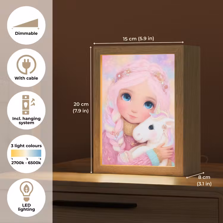 Meisje - Eenhoorn - Roze Light Box met kabel (Kinderlampje) klein -USP_EN
