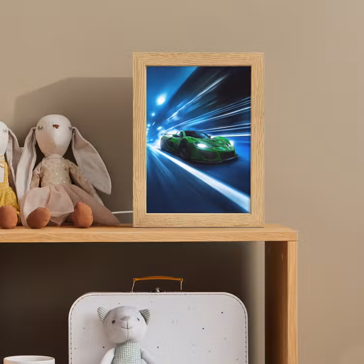 Groene racewagen - Blauw - Neon - Licht Light Box met kabel klein -sfeer2_kind