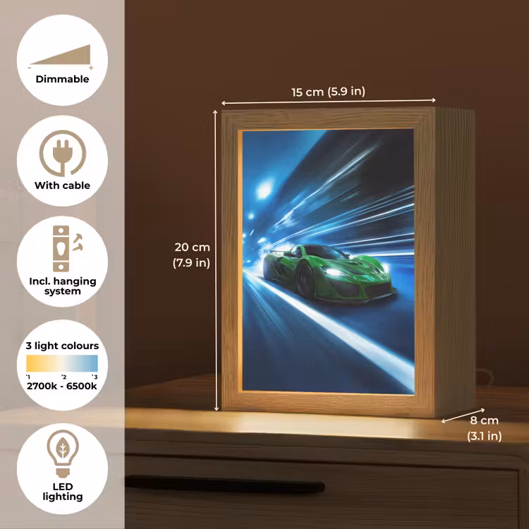 Groene racewagen - Blauw - Neon - Licht Light Box met kabel (Kinderlampje) klein -USP_EN