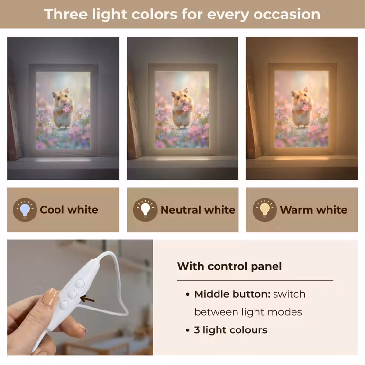Hamster - Bloemen - Roze - Oranje Light Box met kabel (Kinderlampje) klein -USP_lichtkleurEN