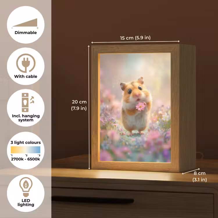 Hamster - Bloemen - Roze - Oranje Light Box met kabel (Kinderlampje) klein -USP_EN