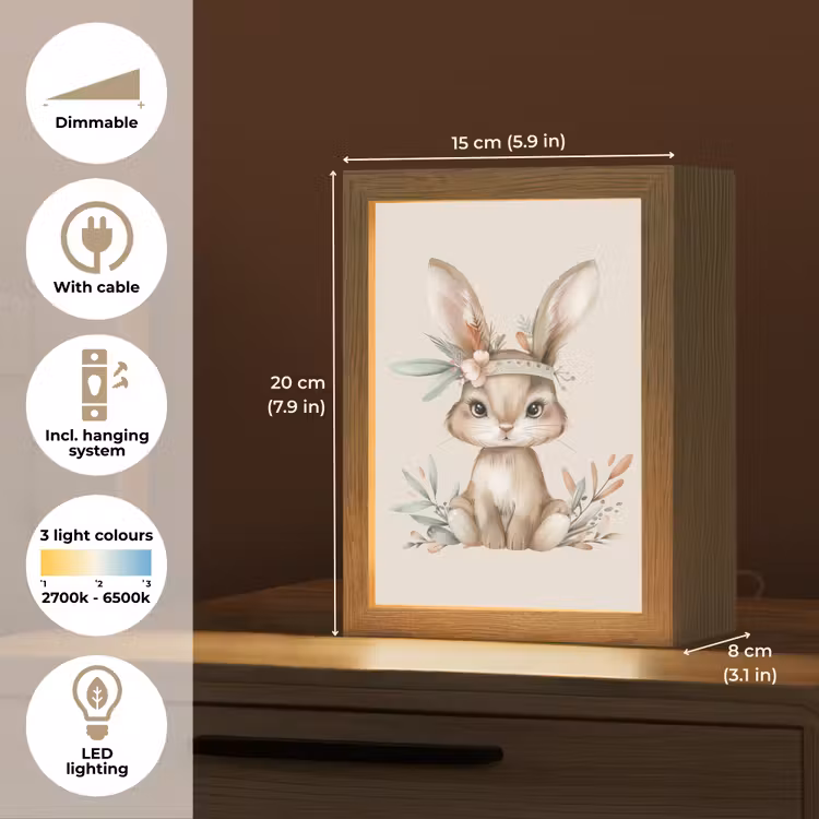Haas - Dier - Bohemian - Pastel kleuren Light Box met kabel (Kinderlampje) klein -USP_EN