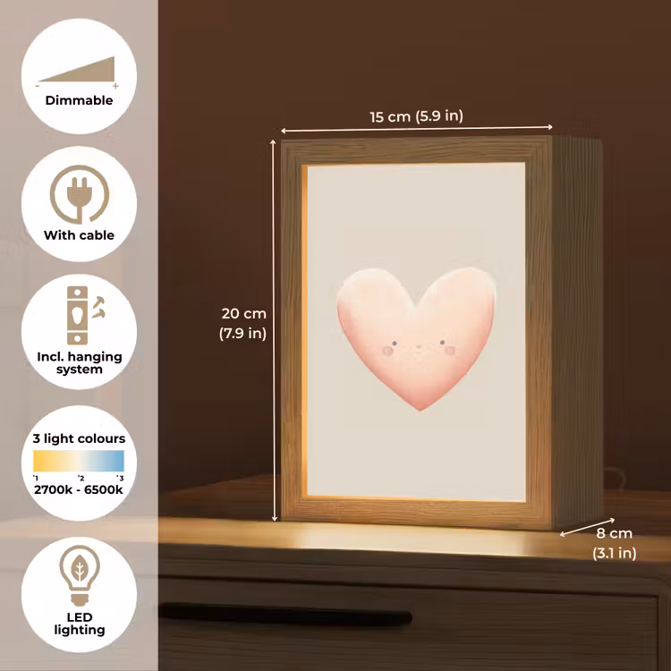 Hart - Gezicht - Roze Light Box met kabel (Kinderlampje) klein -USP_EN