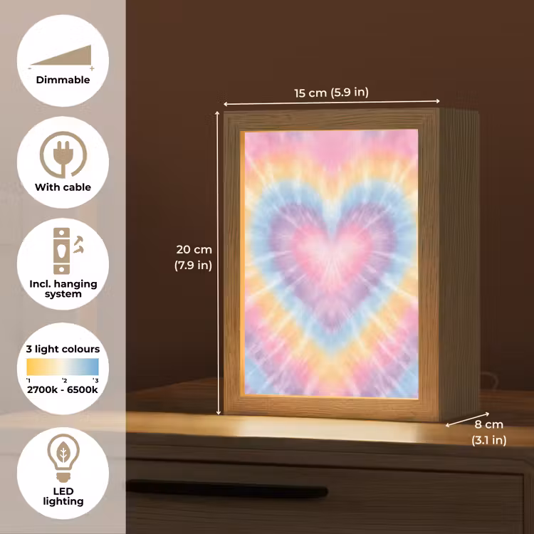 Hartvorm - Pastelkleuren - Tie Dye Light Box met kabel (Kinderlampje) klein -USP_EN