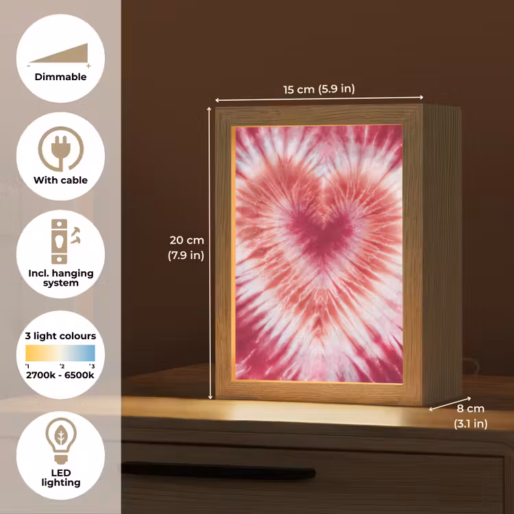 Hartvorm - Roze - Tie dye Light Box met kabel (Kinderlampje) klein -USP_EN