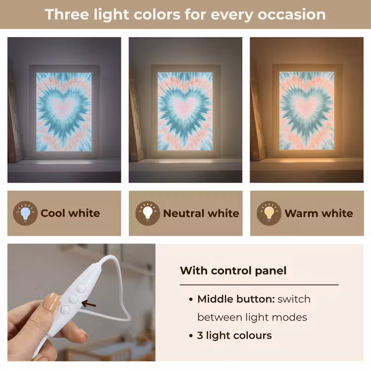Hartvormig - Tie dye - Pasteltinten - Lichtgroen Light Box met kabel (Kinderlampje) klein -USP_lichtkleurEN