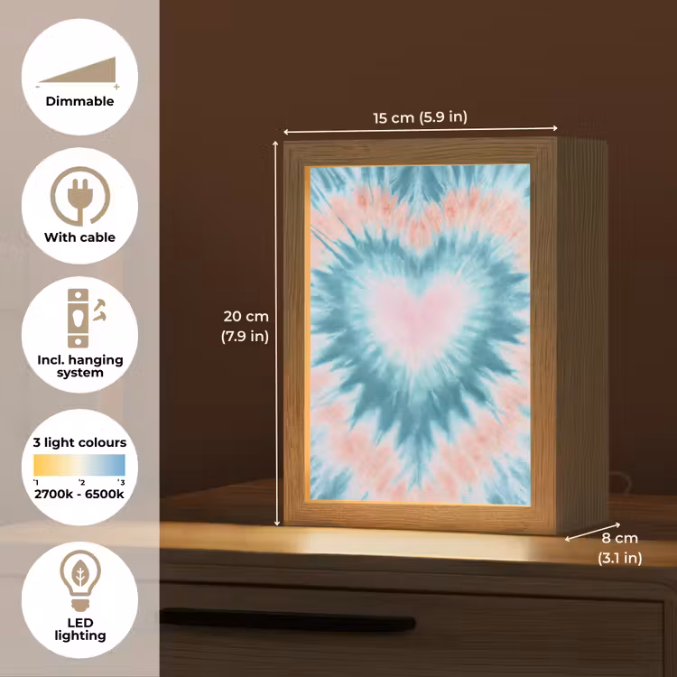 Hartvormig - Tie dye - Pasteltinten - Lichtgroen Light Box met kabel (Kinderlampje) klein -USP_EN