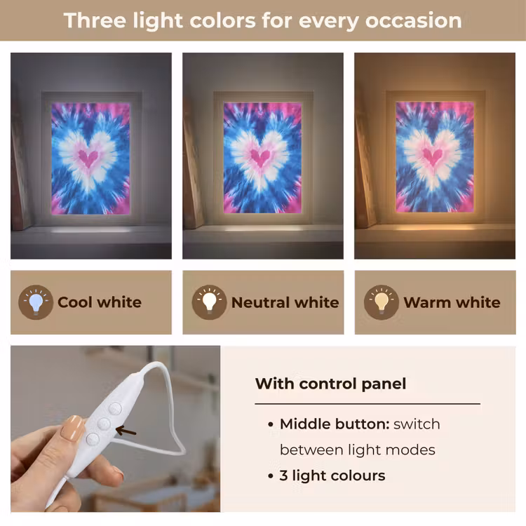 Hartvormig - Tie dye - Paars Light Box met kabel (Kinderlampje) klein -USP_lichtkleurEN