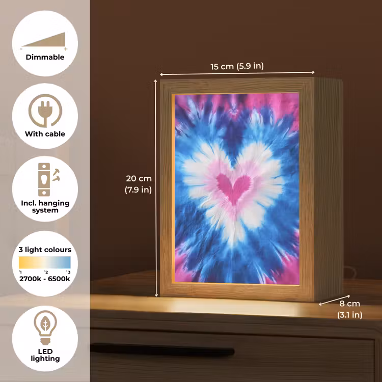 Hartvormig - Tie dye - Paars Light Box met kabel (Kinderlampje) klein -USP_EN