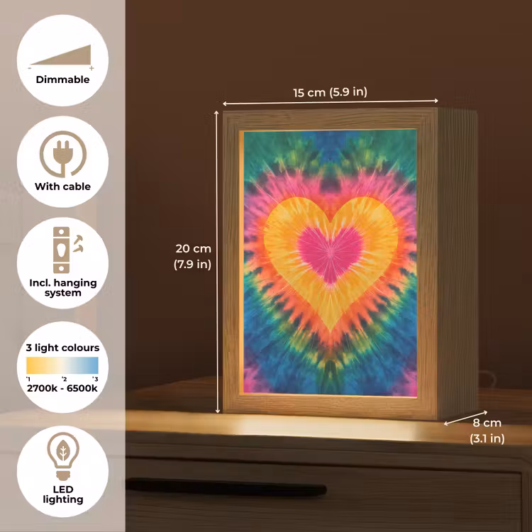 Hart - Tie Dye - Kleurrijk Light Box met kabel (Kinderlampje) klein -USP_EN