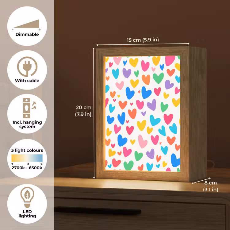 Hartjes - Kleurrijk - Patroon - Levendig Light Box met kabel (Kinderlampje) klein -USP_EN