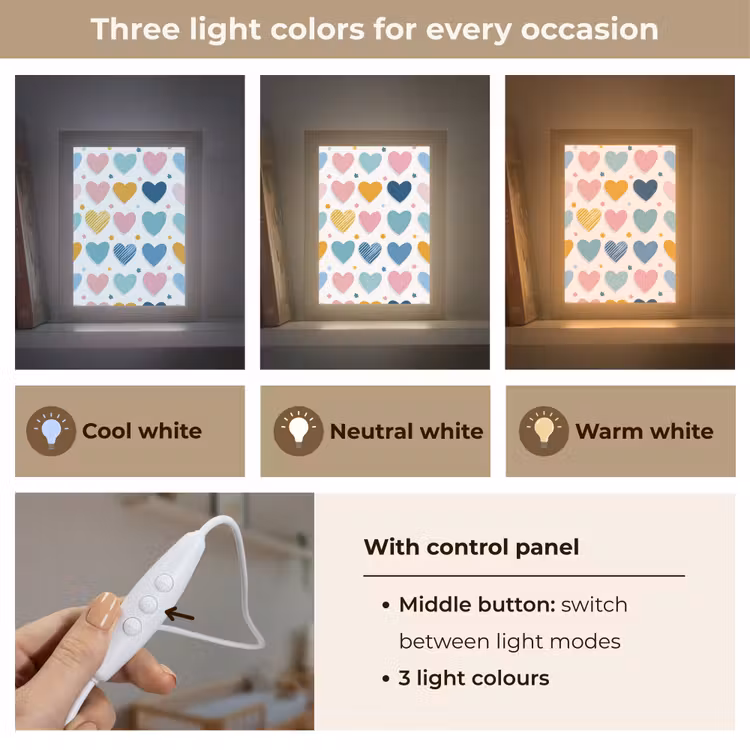 Hartjes - Pastel - Patroon Light Box met kabel (Kinderlampje) klein -USP_lichtkleurEN