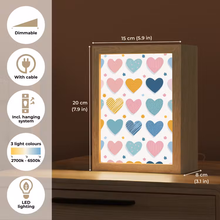 Hartjes - Pastel - Patroon Light Box met kabel (Kinderlampje) klein -USP_EN