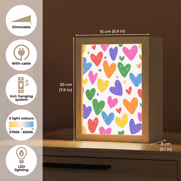 Hartjes - Patroon - Kleurrijk Light Box met kabel (Kinderlampje) klein -USP_EN