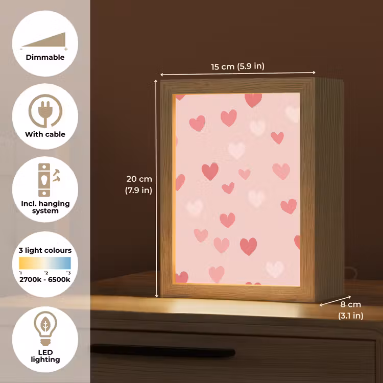Hartjes - Patroon - Roze Light Box met kabel (Kinderlampje) klein -USP_EN
